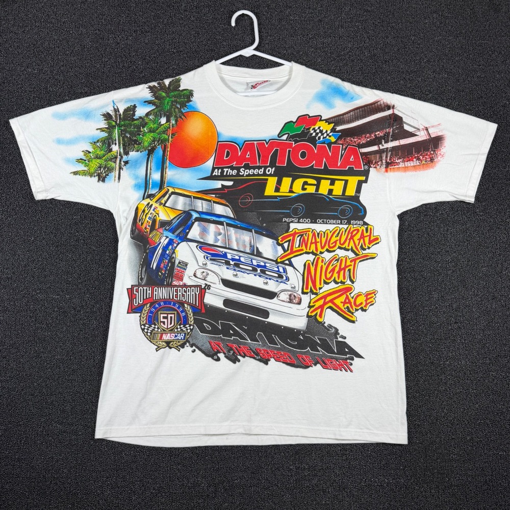 Vintage 1998 NASCAR Daytona Pepsi 400 Inaugural Night Race T-Shirt Mens L USA